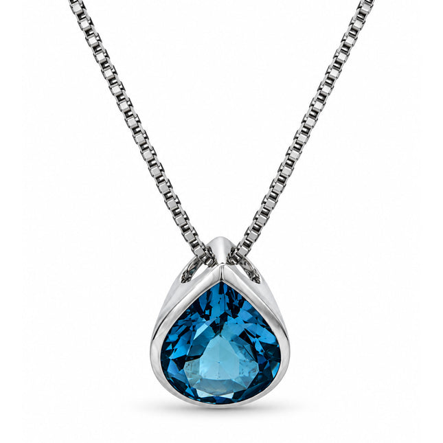 Bezel Set Pear Shape Blue Topaz Slider Necklace
