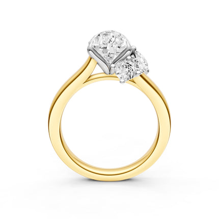A profile view of a yellow gold diamond accent engagement ring. 