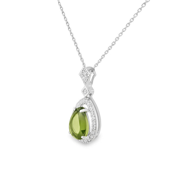 18K White Gold Peridot & Diamond Necklace