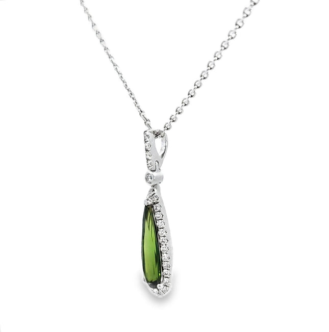 18K White Gold Genuine Peridot & Diamond Necklace