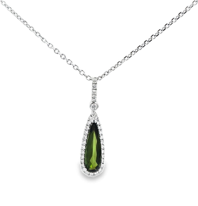 18K White Gold Genuine Peridot & Diamond Necklace