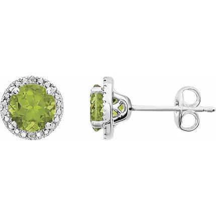 Sterling Silver Genuine Peridot & Diamond Earrings