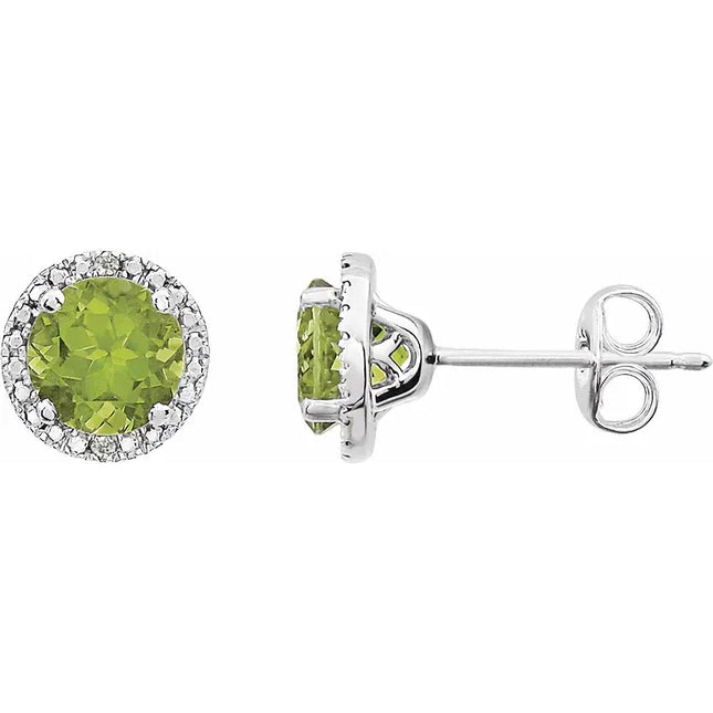 Sterling Silver Genuine Peridot & Diamond Earrings