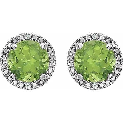 Sterling Silver Genuine Peridot & Diamond Earrings