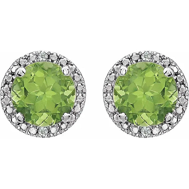 Sterling Silver Genuine Peridot & Diamond Earrings