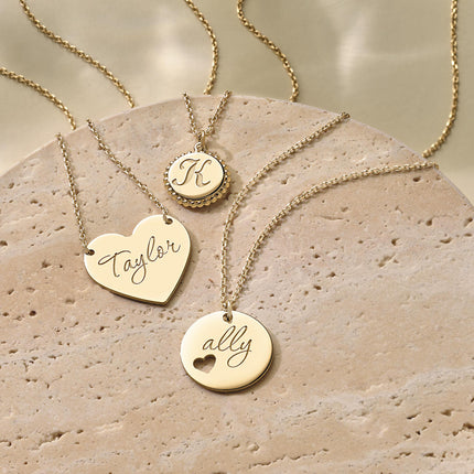 Engravable Disc with Pierced Heart Necklace