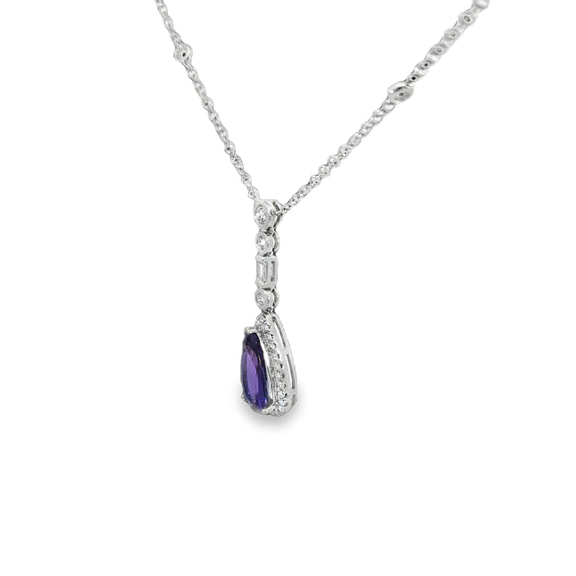 18K Genuine Purple Sapphire & Diamond Necklace