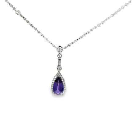 18K Genuine Purple Sapphire & Diamond Necklace