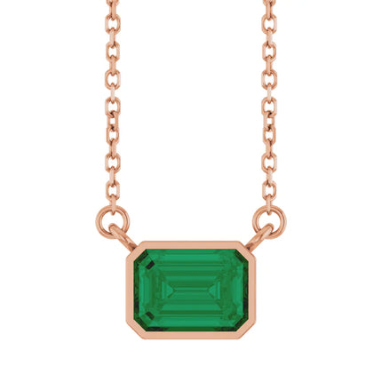Emerald Cut Emerald Bezel Necklace