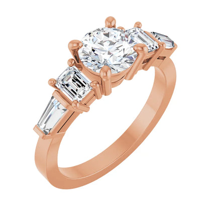Round Diamond Engagement Ring with Stepped Baguette Accents