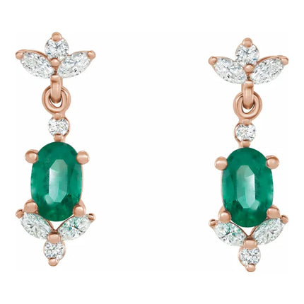 Oval Emerald & Diamond Drop Earrings