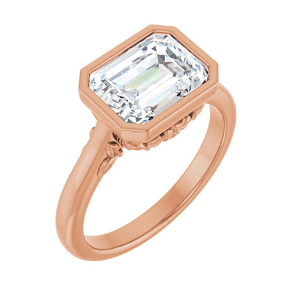 Emerald Cut Bezel Set East-to-West Engagement Ring