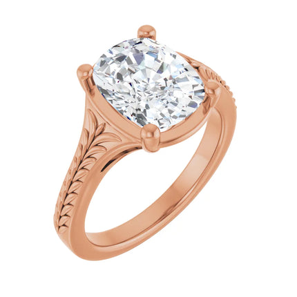 Hand-Carved Elongated Cushion Engagement Ring