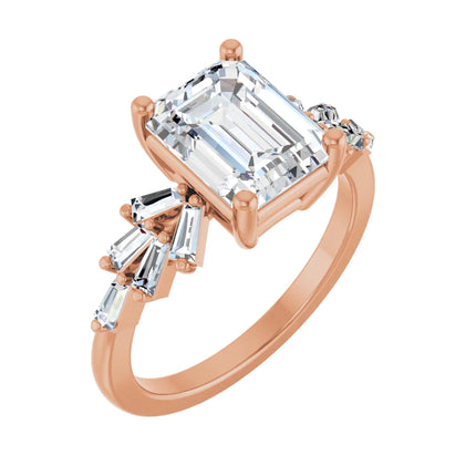 Round Cut Engagement Ring with Baguette Accents