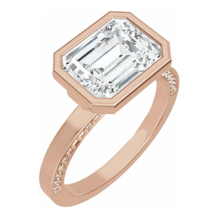 Emerald Cut Bezel Set Diamond Engagement Ring