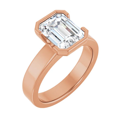 Half-Bezel Solitaire Emerald Cut Engagement Ring