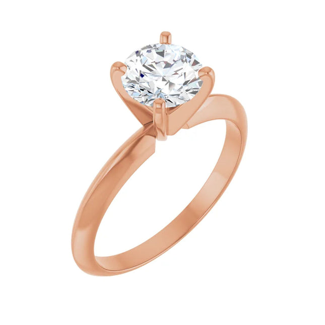 Rose gold solitaire diamond engagement ring that measures about 2.0-2.5 mm wide.