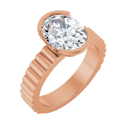 Sculpted Ribbed Solitaire Oval Engagement Ring