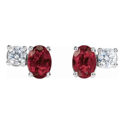 Ruby & Diamond Two-Stone Stud Earrings