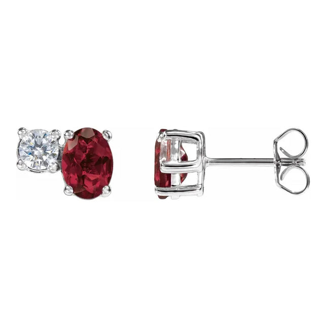 Ruby & Diamond Two-Stone Stud Earrings