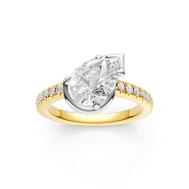 Slanted Pear Shape Two-Tone Diamond Accent Engagement Ring