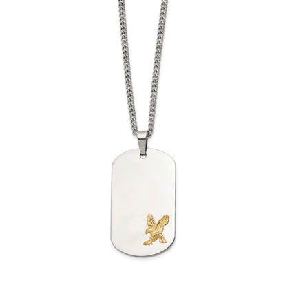 Stainless Steel Men's Necklace with Gold Eagle Accent