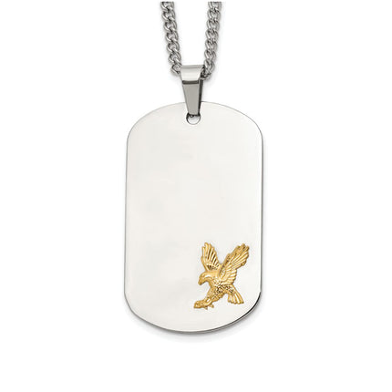 Stainless Steel Men's Necklace with Gold Eagle Accent