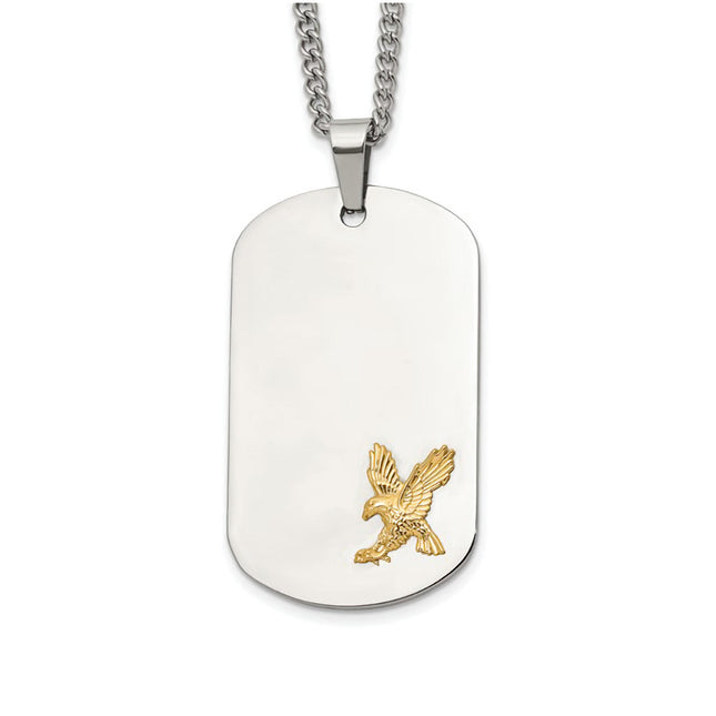 Stainless Steel Men's Necklace with Gold Eagle Accent