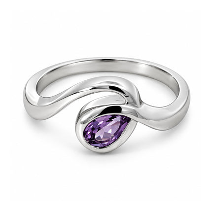 Pear Shaped Amethyst Sterling Silver Ring