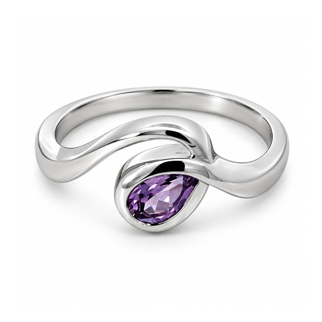 Pear Shaped Amethyst Sterling Silver Ring