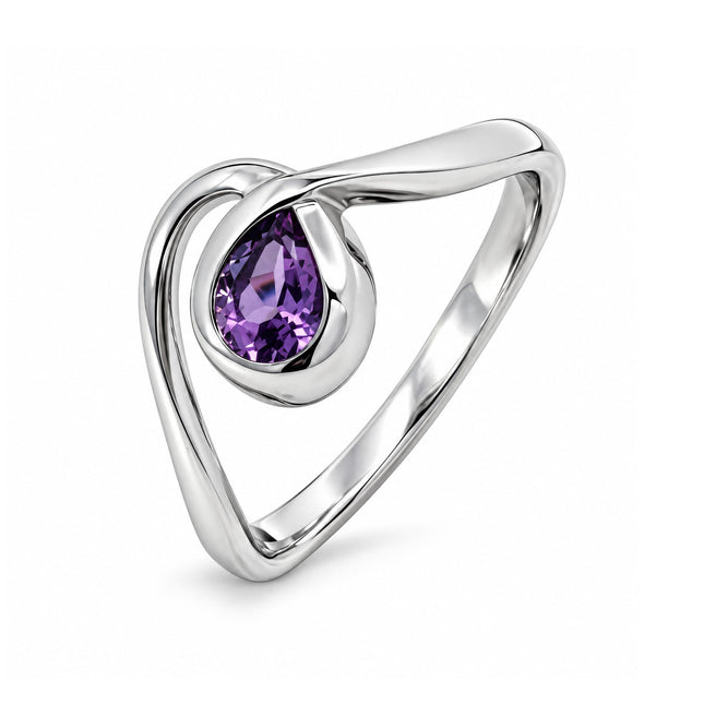 Pear Shaped Amethyst Sterling Silver Ring