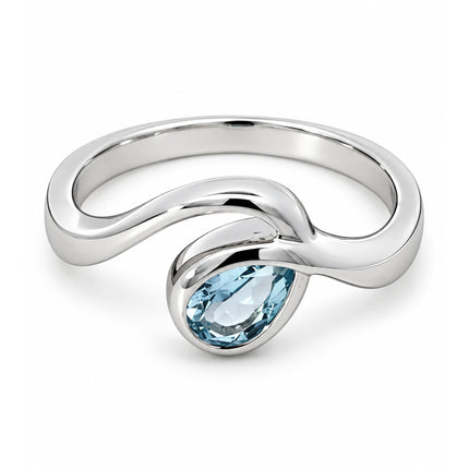 Pear Shape Blue Topaz Bypass Sterling Silver Ring