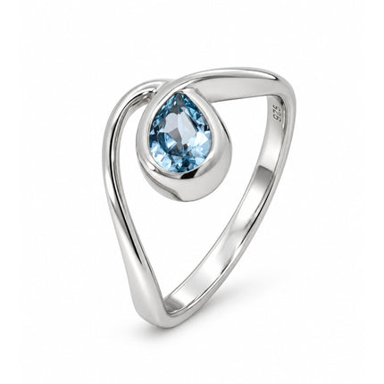 Pear Shape Blue Topaz Bypass Sterling Silver Ring