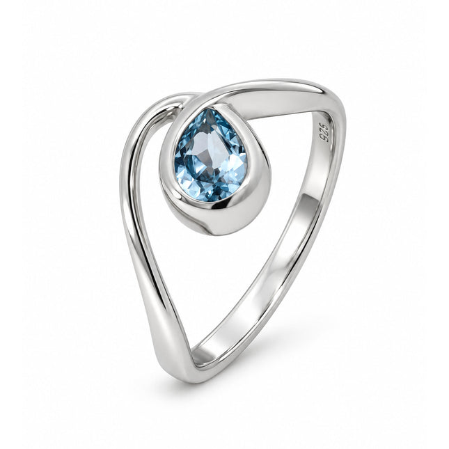 Pear Shape Blue Topaz Bypass Sterling Silver Ring