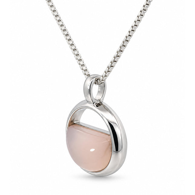 Halfmoon Pink Chalcedony Sterling Silver Necklace