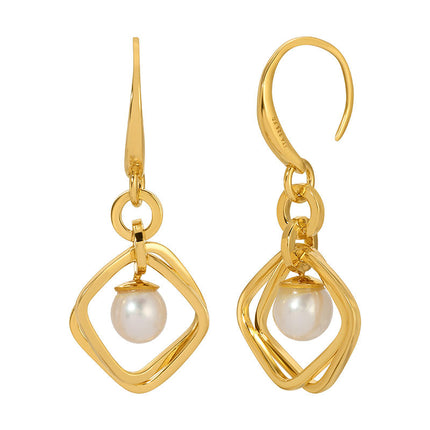 Gold Plated Freshwater Pearl Square Earrings