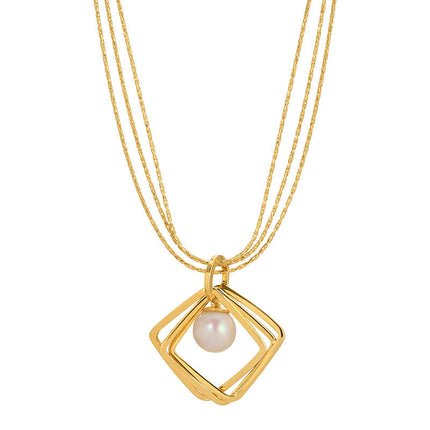 Freshwater Pearl Triple Square Necklace