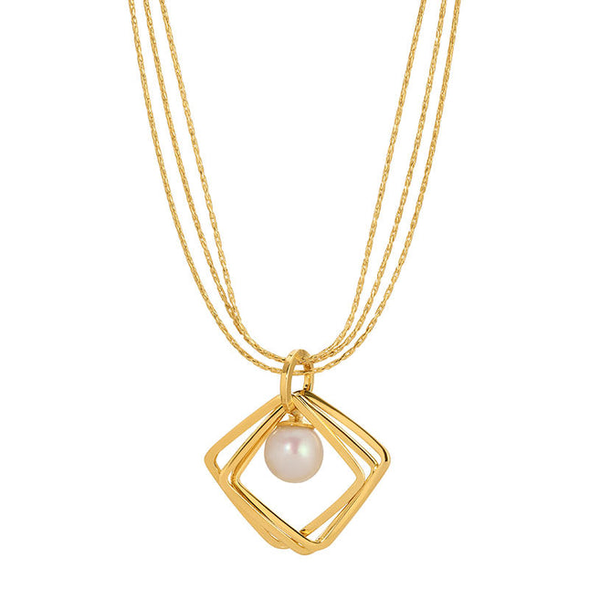 Freshwater Pearl Triple Square Necklace