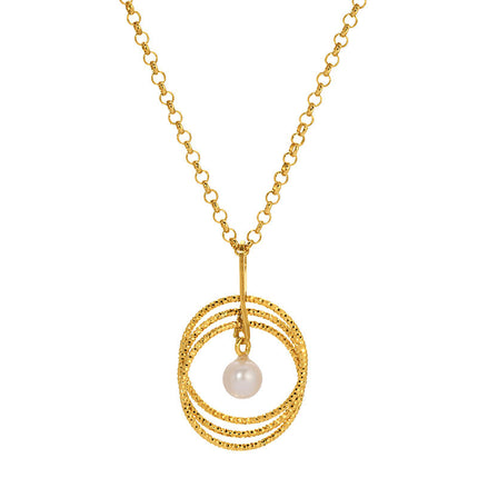 Gold Plated Freshwater Pearl Circle Echo Necklace
