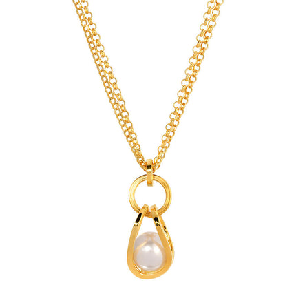 Gold Plated Teardrop Freshwater Pearl Necklace