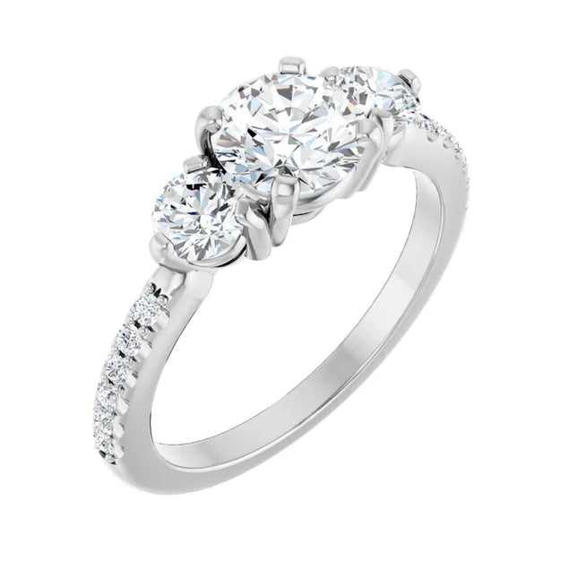 White gold three stone diamond accented engagement ring
