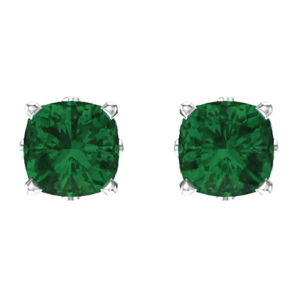 Cushion Cut Emerald Stud Earrings