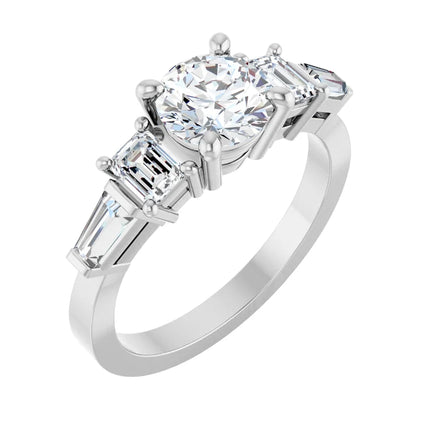 Round Diamond Engagement Ring with Stepped Baguette Accents