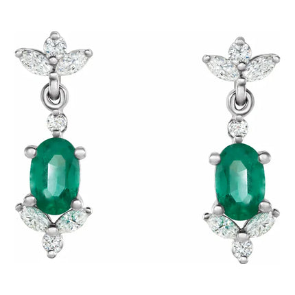 Oval Emerald & Diamond Drop Earrings