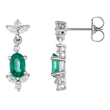 Oval Emerald & Diamond Drop Earrings