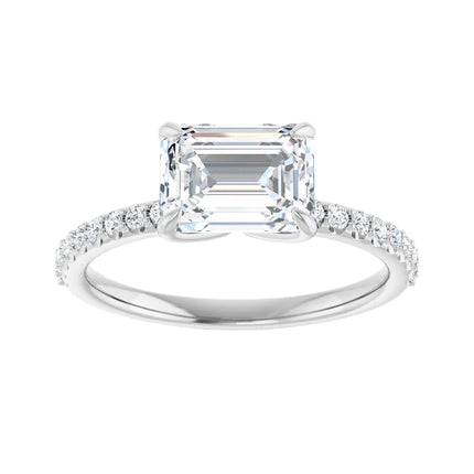 East-to-West Diamond Accent Emerald Cut Engagement Ring
