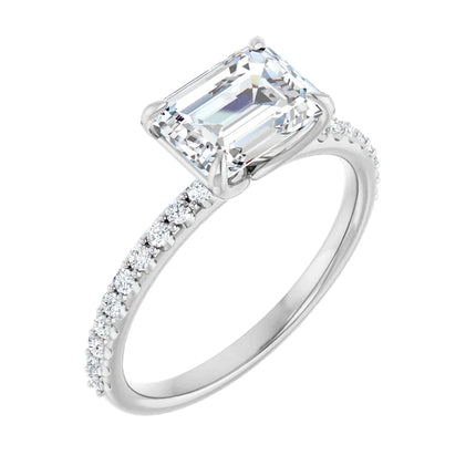 East-to-West Diamond Accent Emerald Cut Engagement Ring