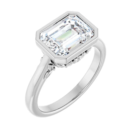Emerald Cut Bezel Set East-to-West Engagement Ring