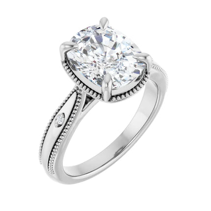 Elongated Cushion Milgrain Diamond Accent Engagement Ring