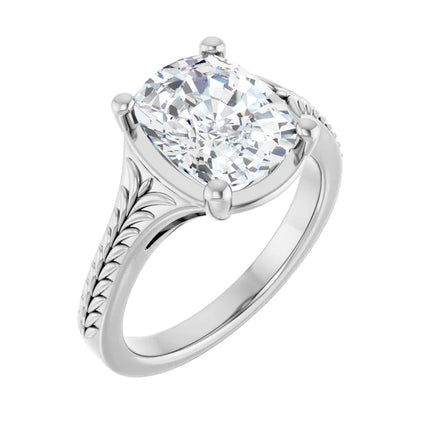 Hand-Carved Elongated Cushion Engagement Ring